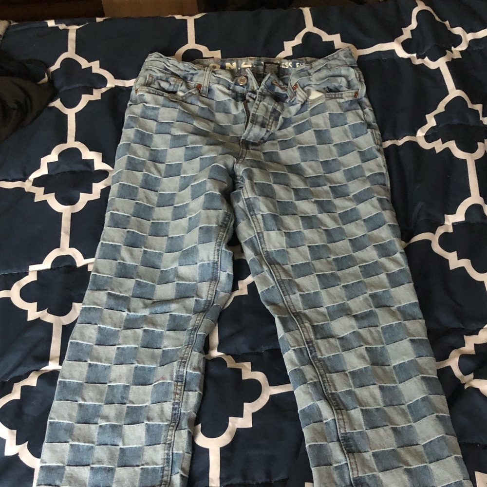 Blue checkered jeans